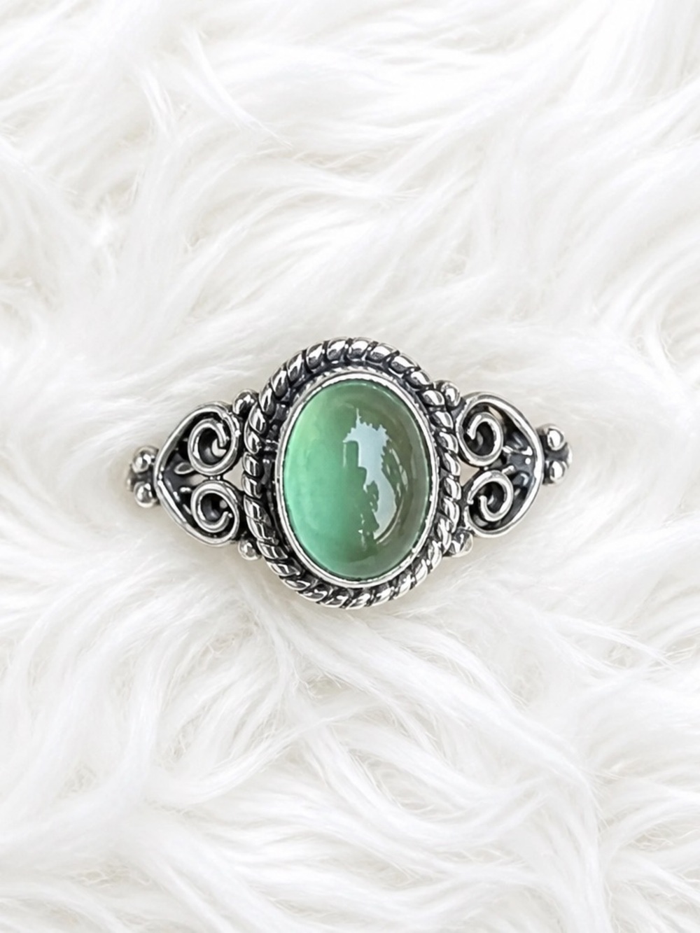 Sz 8.5 Shivam Green Onyx Gemstone Sterling Silver Filigree Ring